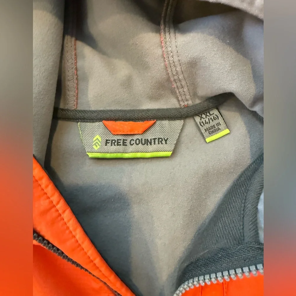 Free Country SZ XXL 14-16 boys orange/grey hooded jacket. Like new